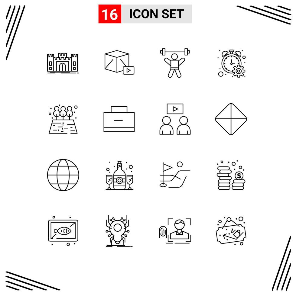 Pack of 16 Modern Outlines Signs and Symbols for Web Print Media such as timer progress box counter fitness Editable Vector Design Elements