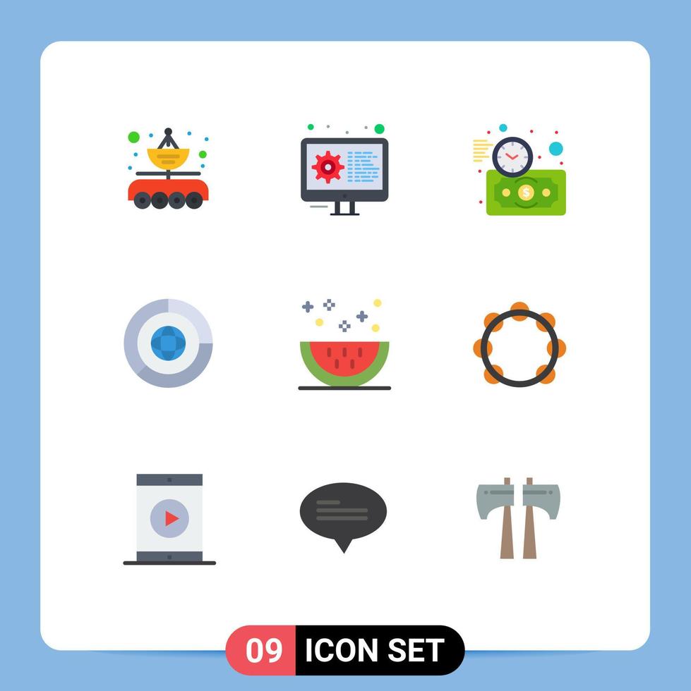 Flat Color Pack of 9 Universal Symbols of cooking finance settings coin time Editable Vector Design Elements