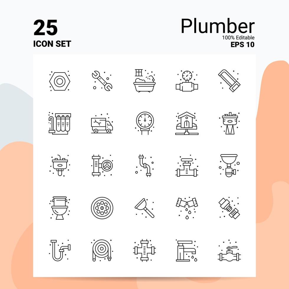 25 Plumber Icon Set 100 Editable EPS 10 Files Business Logo Concept Ideas Line icon design vector