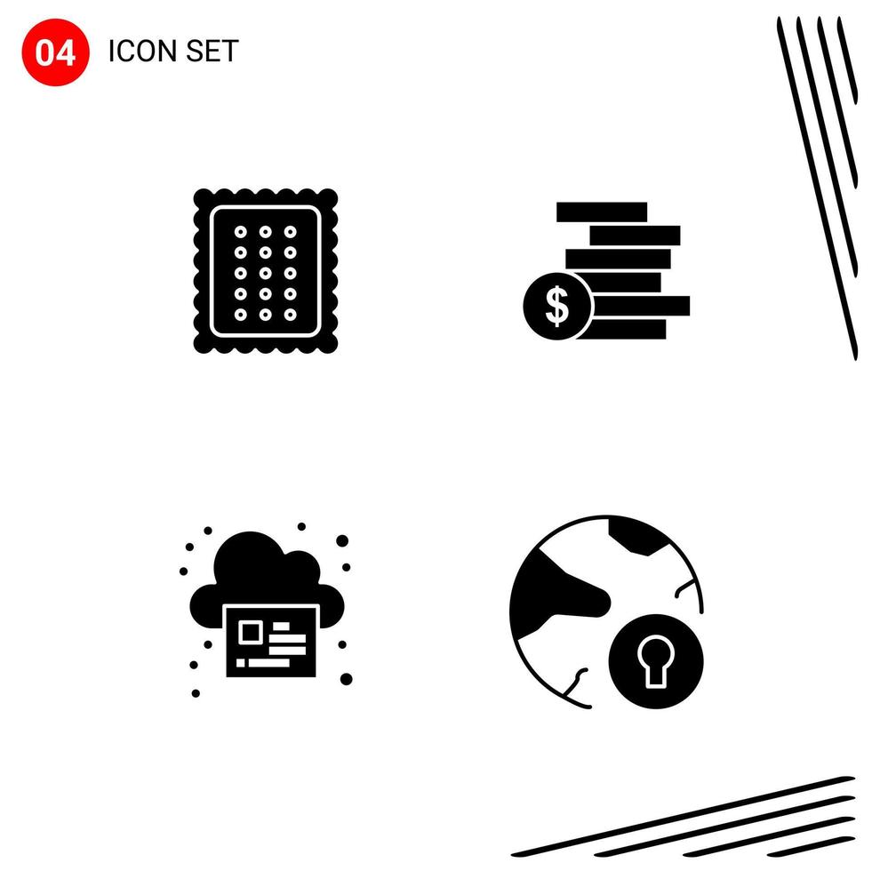 Collection of 4 Vector Icons in solid style Pixle Perfect Glyph Symbols for Web and Mobile Solid Icon Signs on White Background 4 Icons Creative Black Icon vector background