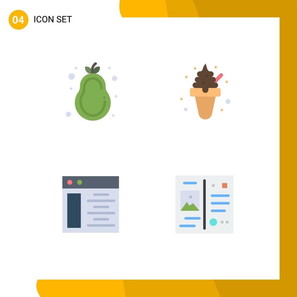 4 concepto de icono plano para sitios web móviles y aplicaciones página web de frutas carta de helado de pera elementos de diseño vectorial editables vector