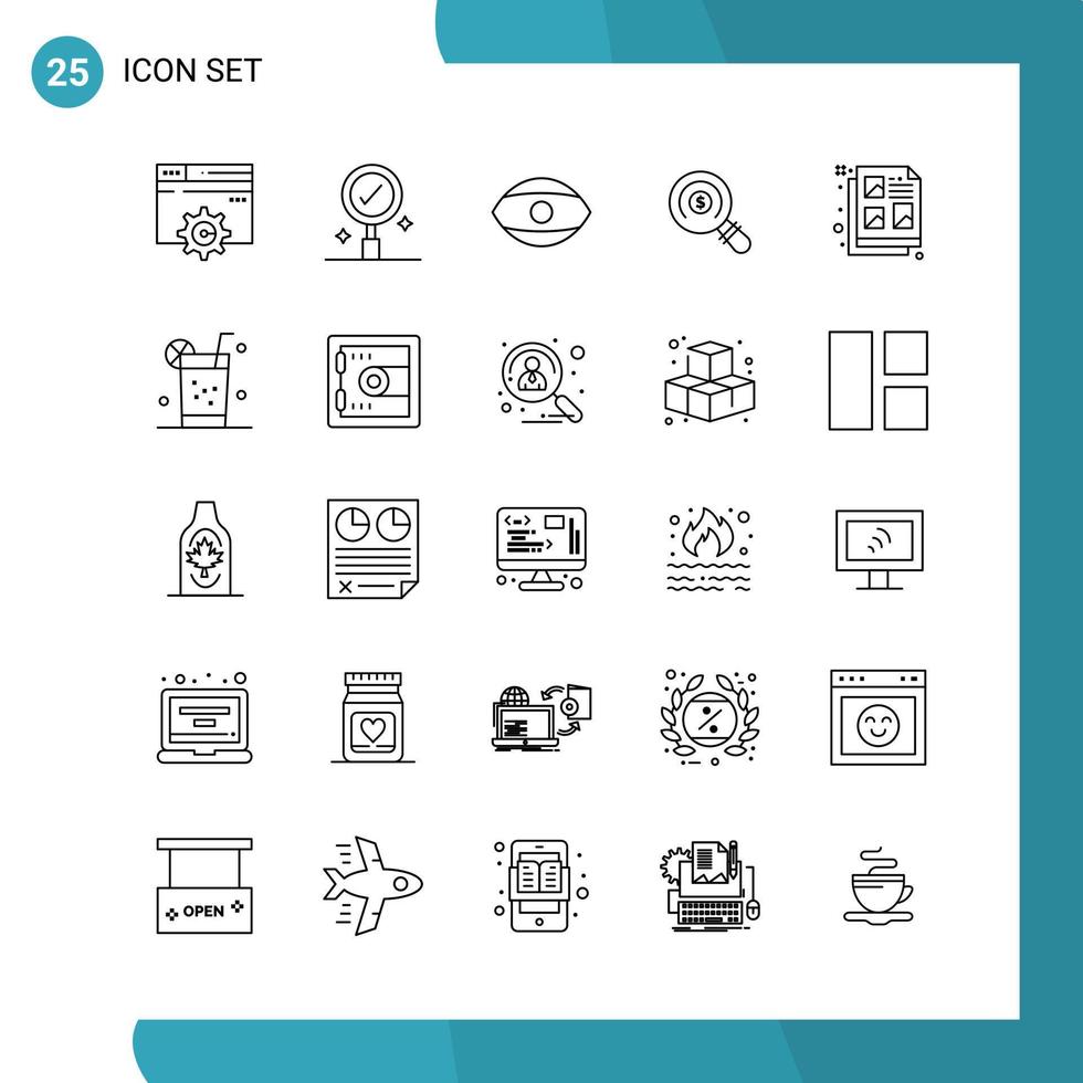 Vector Pack of 25 Outline Symbols Line Style Icon Set on White Background for Web and Mobile Creative Black Icon vector background