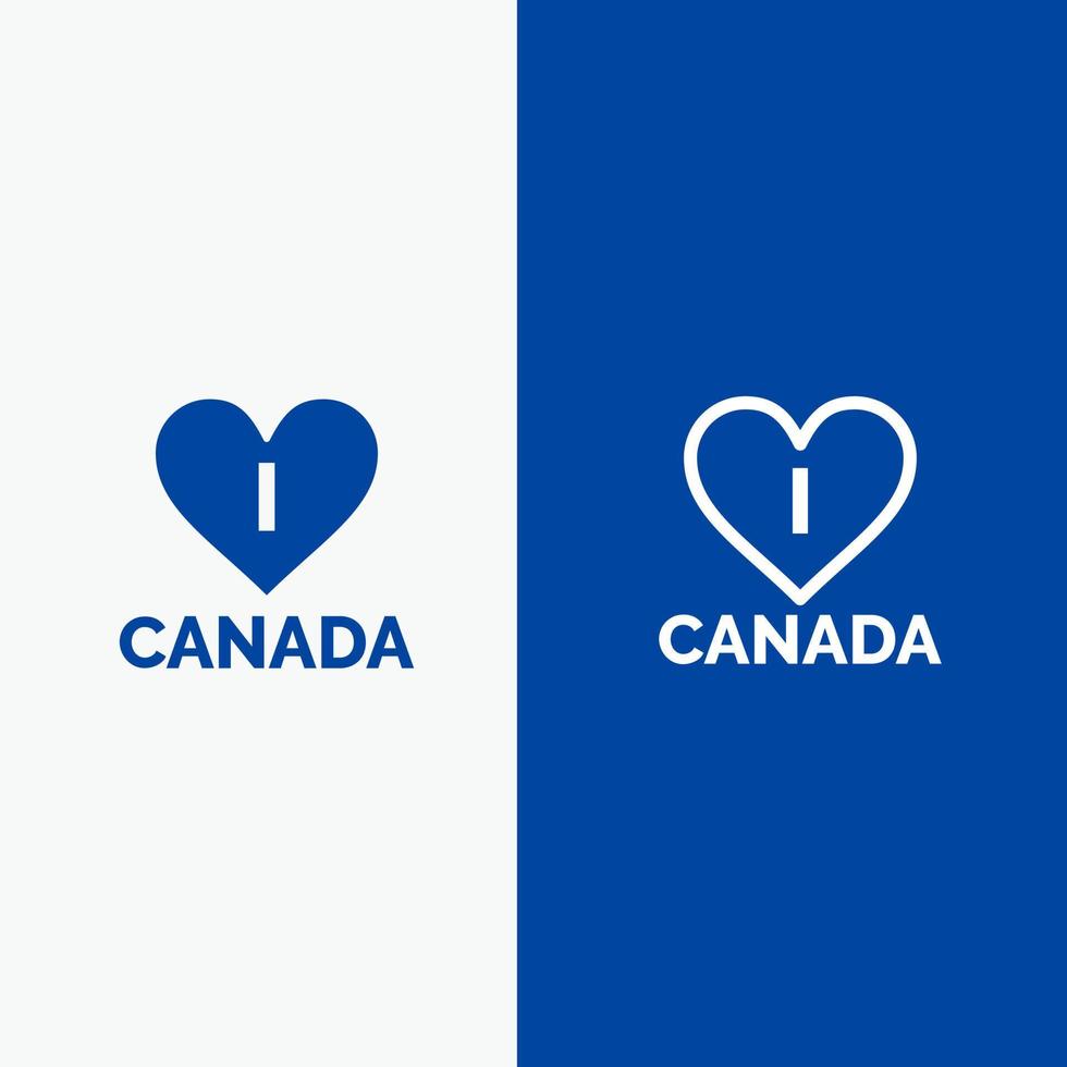 amor corazón canadá línea y glifo icono sólido bandera azul línea y glifo icono sólido bandera azul vector