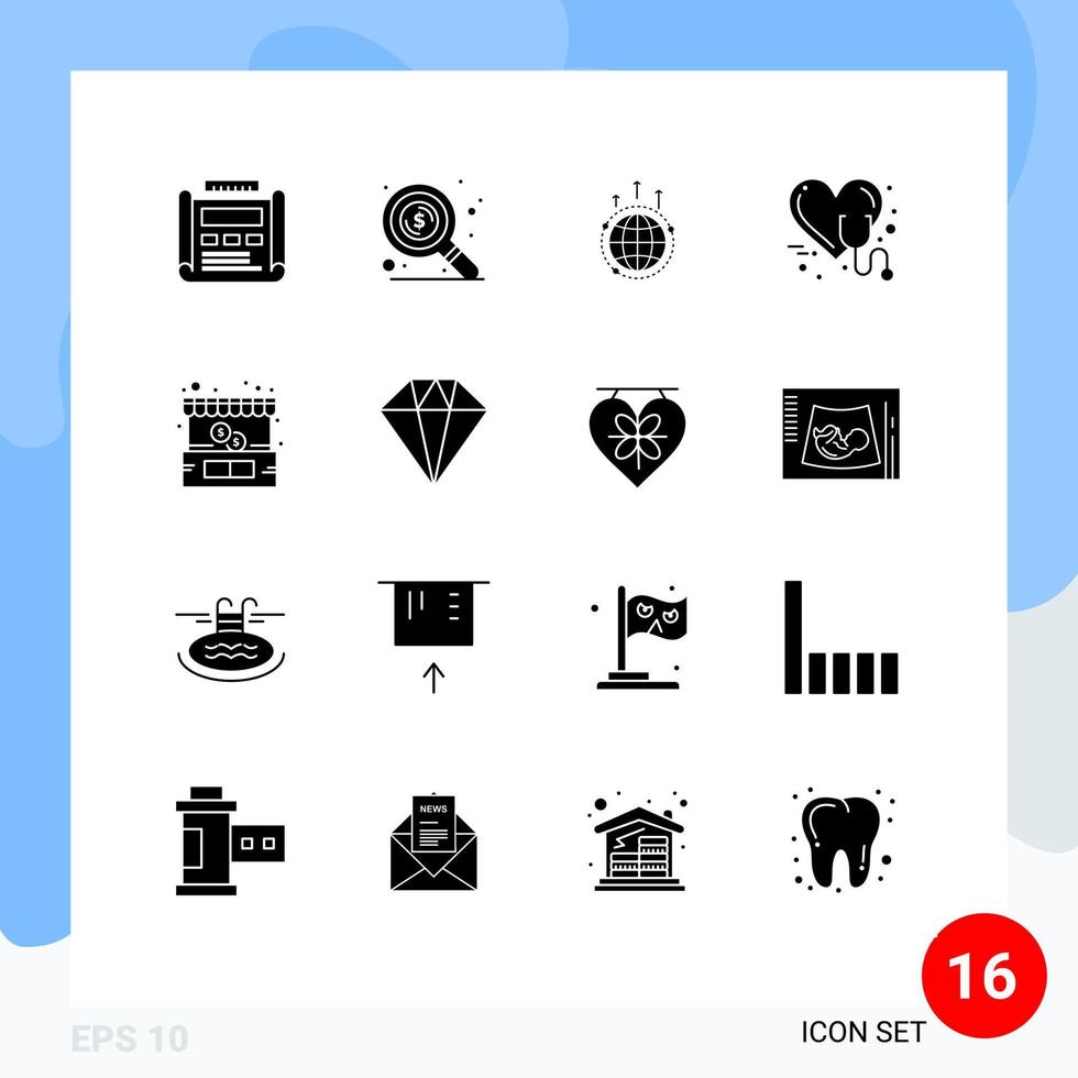 Stock Vector Icon Pack of 16 Line Signs and Symbols for stethoscope health globe care global Editable Vector Design Elements