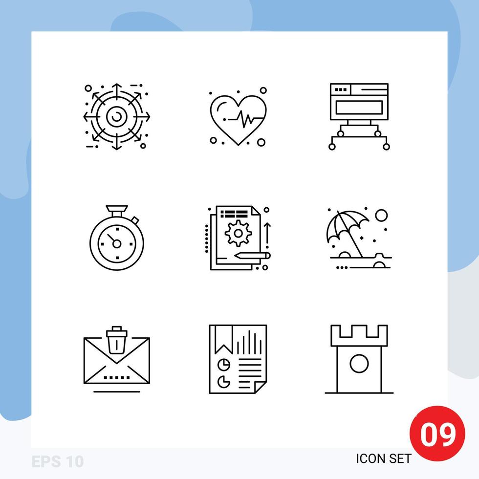 Set of 9 Commercial Outlines pack for funding detail connection hotel timer Editable Vector Design Elements