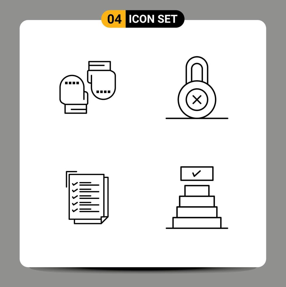 paquete de 4 signos y símbolos de colores planos de línea de relleno modernos para medios de impresión web como tareas de trabajo de boxeo protección protectora éxito elementos de diseño de vectores editables