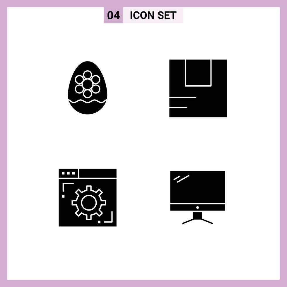 Solid Glyph Pack of 4 Universal Symbols of egg browser flower good setting Editable Vector Design Elements