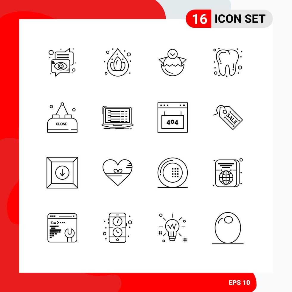 paquete de iconos de vector de stock de 16 signos y símbolos de línea para elementos de diseño de vector editable feliz de dentista de huevo de diente de comida