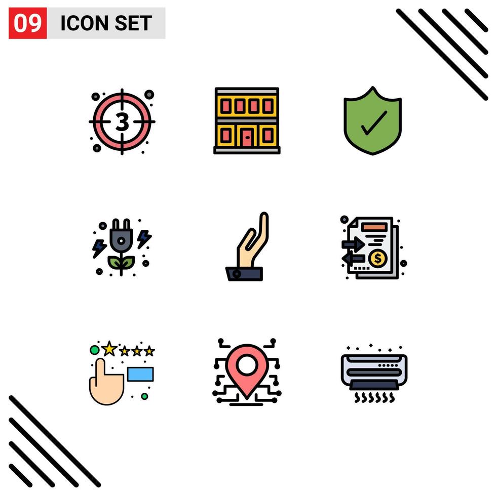 Universal Icon Symbols Group of 9 Modern Filledline Flat Colors of share alms building power energy Editable Vector Design Elements