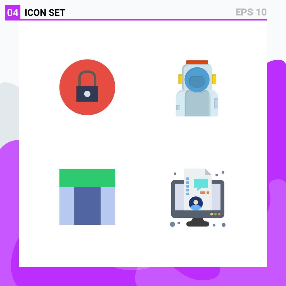 4 Flat Icon concept for Websites Mobile and Apps lock layout multimedia spaceman website Editable Vector Design Elements