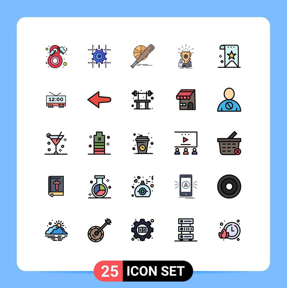 Modern Set of 25 Filled line Flat Colors Pictograph of prize award line achievement game Editable Vector Design Elements