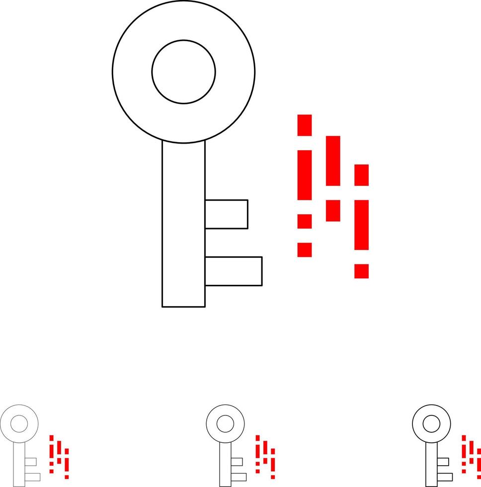 Internet Security Key Bold and thin black line icon set vector