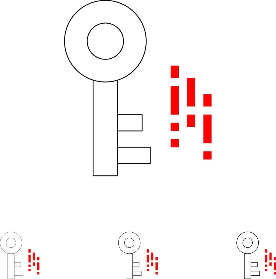 conjunto de iconos de línea negra en negrita y delgada de clave de seguridad de Internet vector