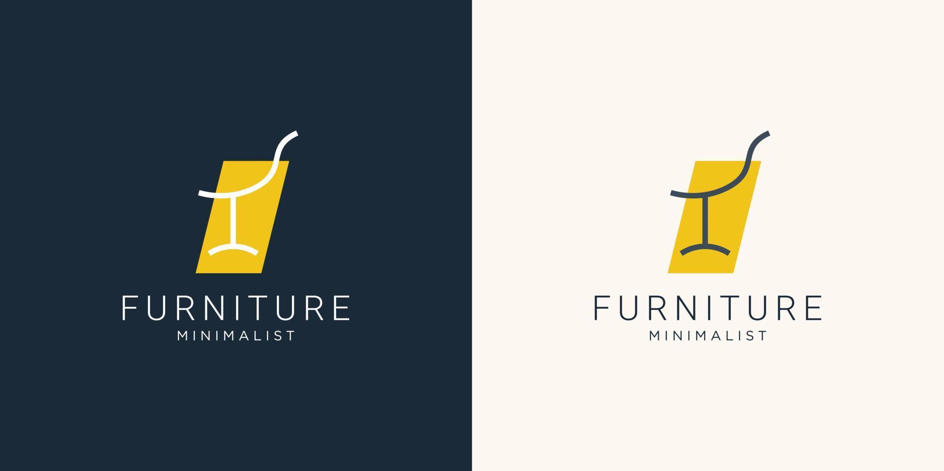 logotipo de muebles minimalistas con silla para tienda.diseño de logotipo de contorno, estilo, línea.resumen,interior,monograma,ilustración de plantilla de diseño de mobiliario. vector premium