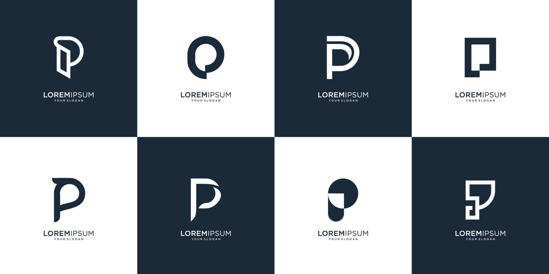 conjunto de logo creativo simple p inicial en blanco y negro. iconos para negocios de moda, automotriz, financiero .vector premium vector