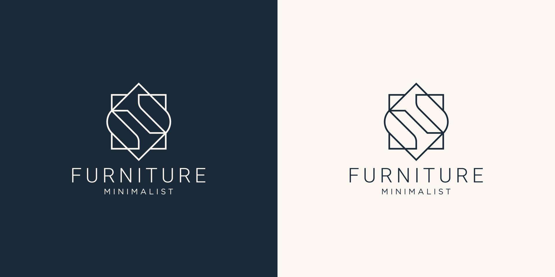 Minimalist abstract line art furniture. logo design style, line.abstract,interior,monogram,Furnishing design template illustration. Premium Vector