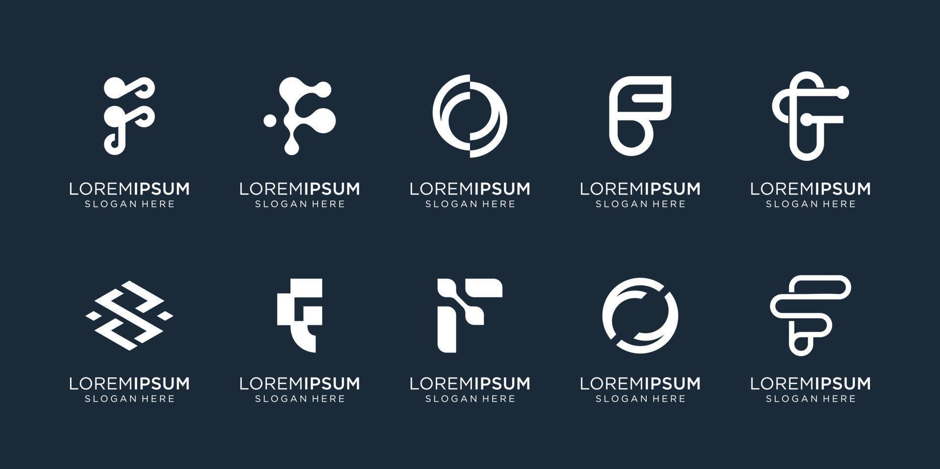 Set of abstract monogram letter F logo template. icons for business.technology,letter F,alphabet,elegant, balance. Premium Vector