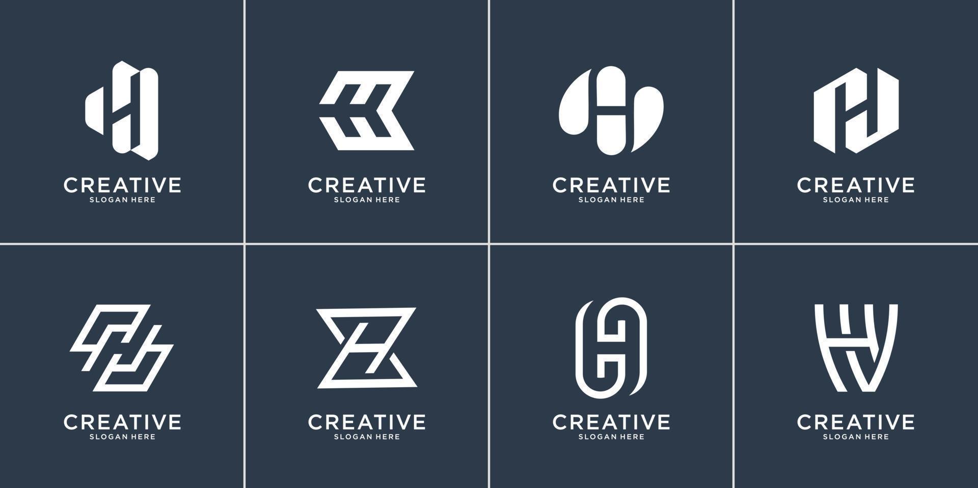 Set of creative monogram letter H logo design template.logo can be used for building company,financial,consulting. Premium Vector