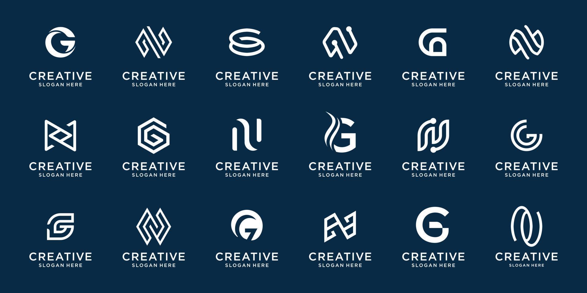 set of abstract letter N and letter G combination with black and white.symbol for business,inspiration,technology,luxury.design template.Premium Vector