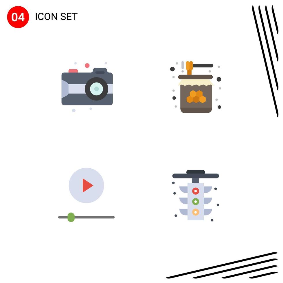4 Universal Flat Icon Signs Symbols of art devices camera honey player Editable Vector Design Elements