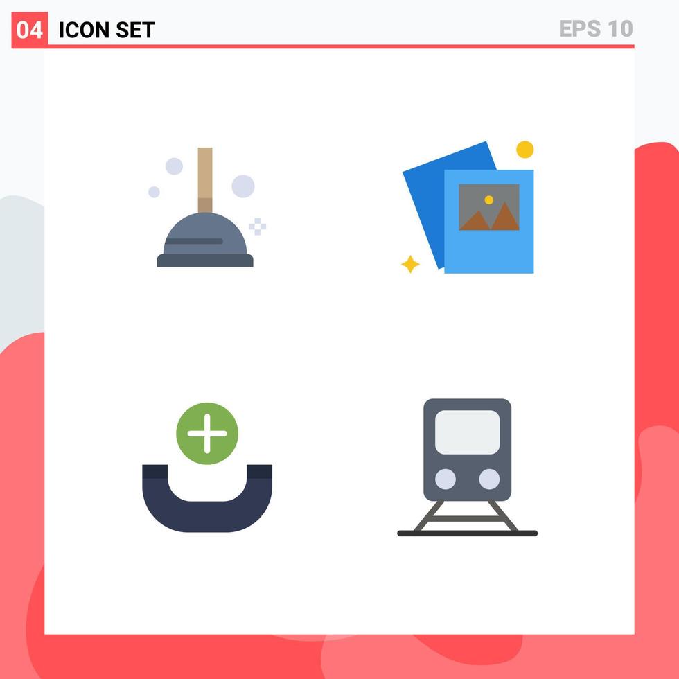 Editable Vector Line Pack of 4 Simple Flat Icons of cleaning rail gallery call train Editable Vector Design Elements