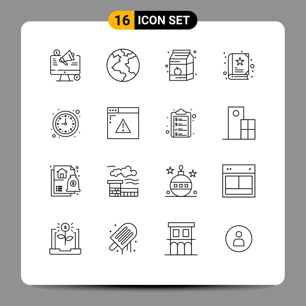 Pack of 16 Modern Outlines Signs and Symbols for Web Print Media such as time business breakfast story baby Editable Vector Design Elements