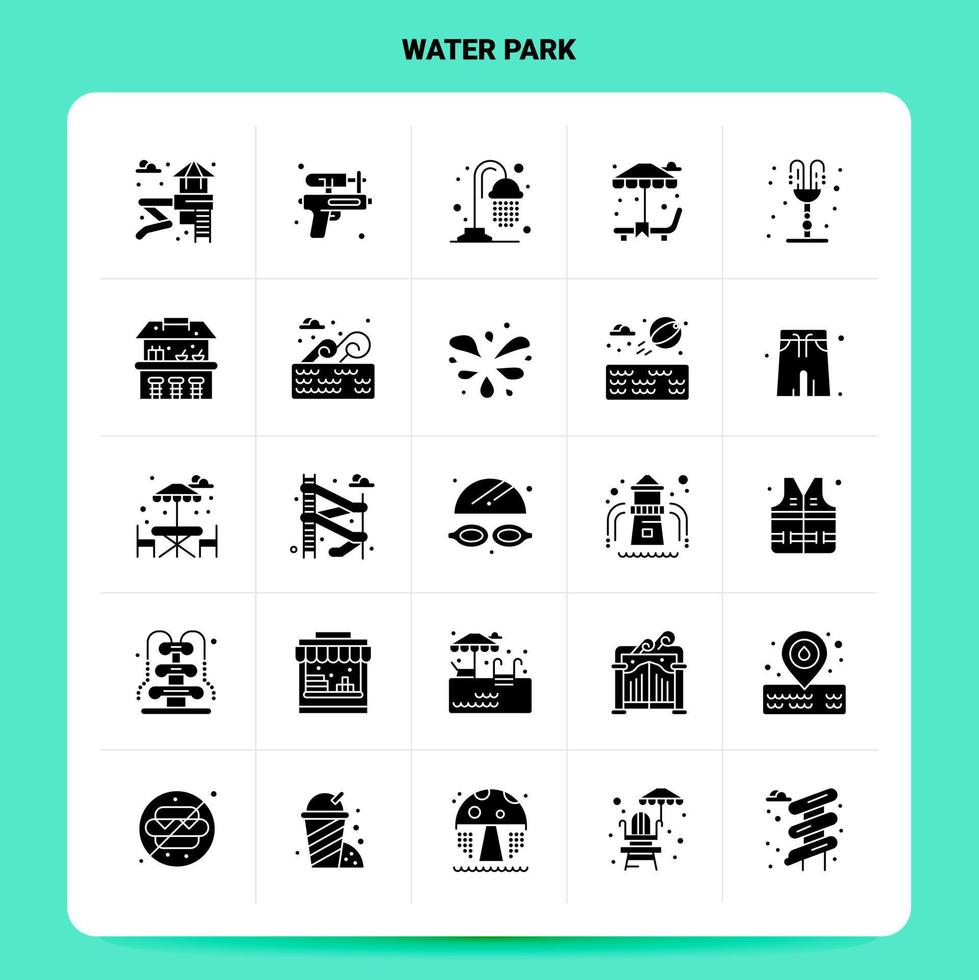 Solid 25 Water Park Icon set Vector Glyph Style Design Black Icons Set Web and Mobile Business ideas design Vector Illustration
