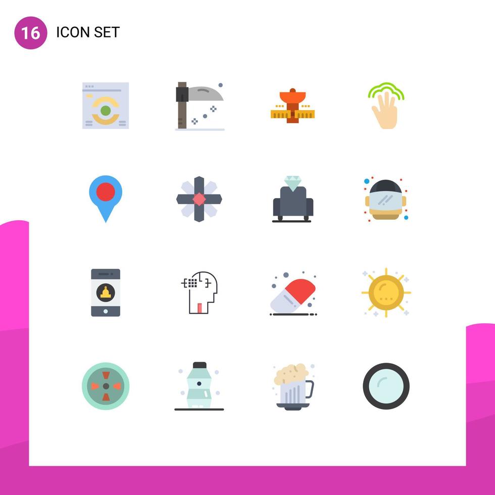 Editable Vector Line Pack of 16 Simple Flat Colors of map multiple touch satelite interface gestures Editable Pack of Creative Vector Design Elements