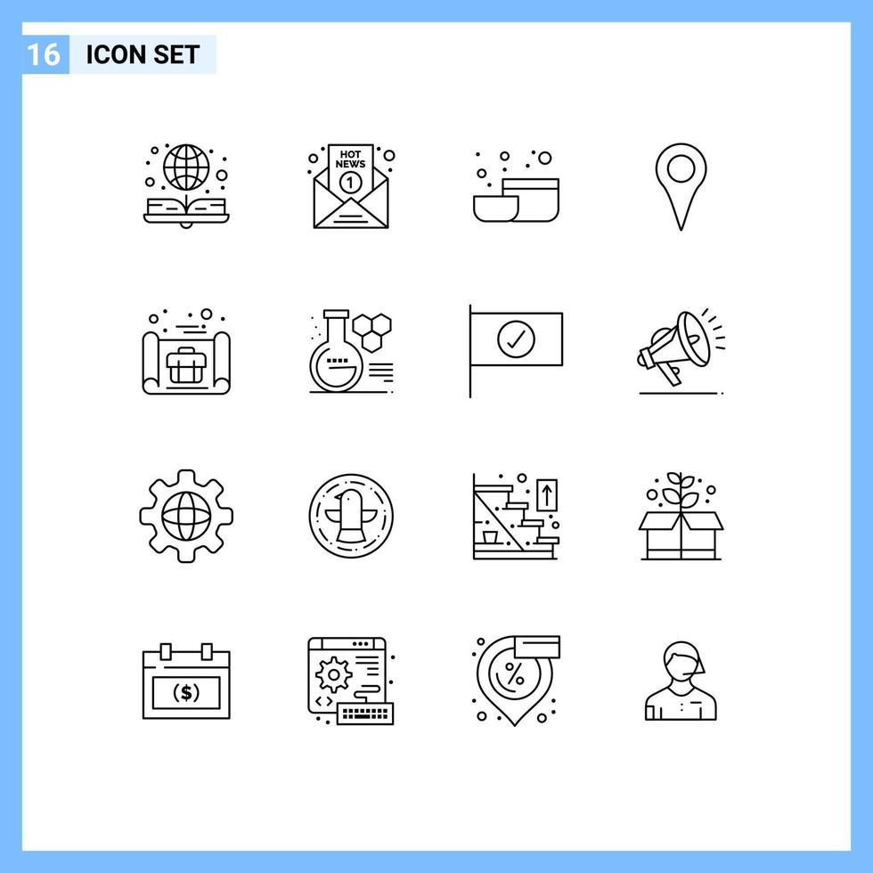Set of 16 Modern UI Icons Symbols Signs for business plan pin report map geo location Editable Vector Design Elements
