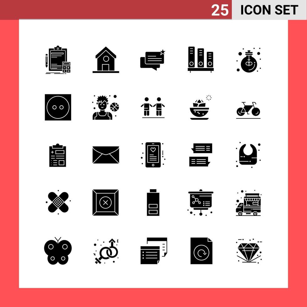 25 Icon Pack Solid Style Glyph Symbols on White Background Simple Signs for general designing Creative Black Icon vector background