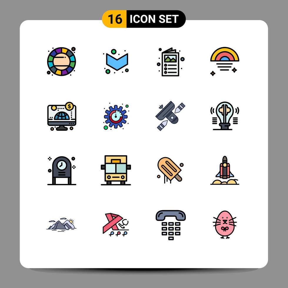 Set of 16 Modern UI Icons Symbols Signs for business computer brochure weather rainy Editable Creative Vector Design Elements