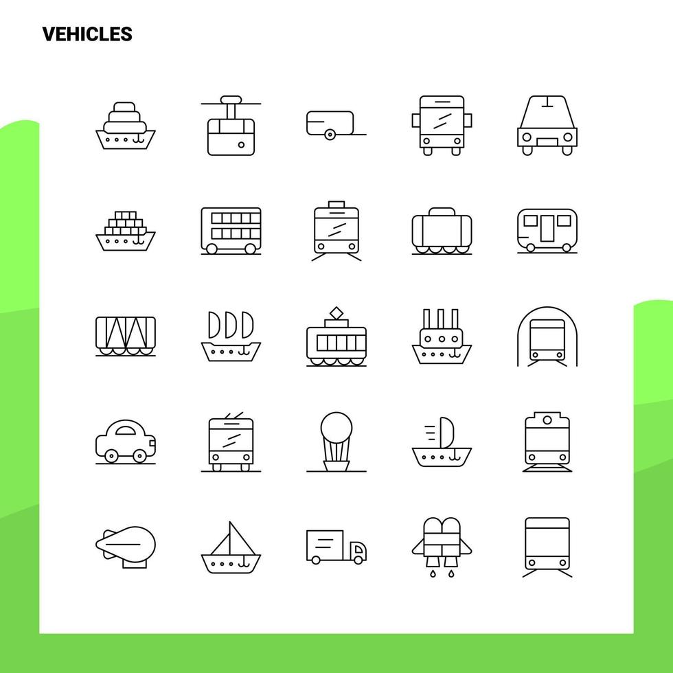 conjunto de iconos de línea de vehículos conjunto 25 iconos diseño de estilo minimalista vectorial conjunto de iconos negros paquete de pictogramas lineales vector