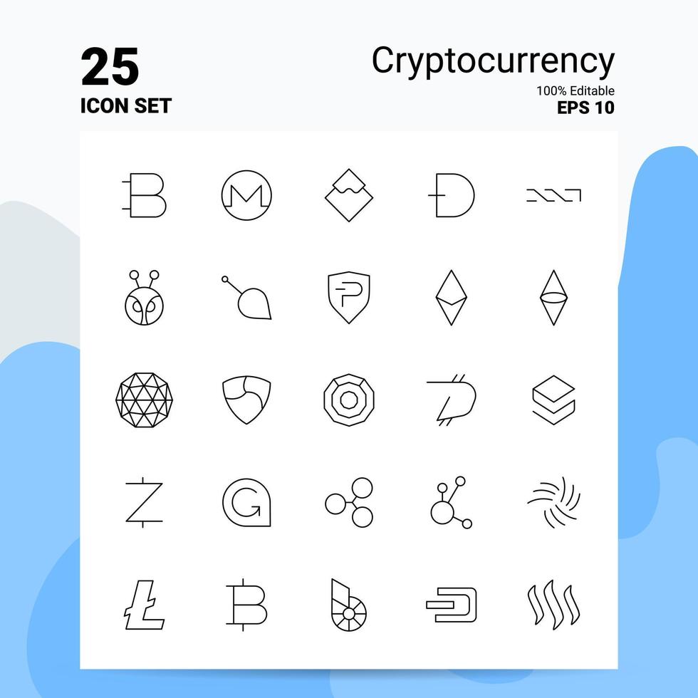 25 Cryptocurrency Icon Set 100 Editable EPS 10 Files Business Logo Concept Ideas Line icon design vector