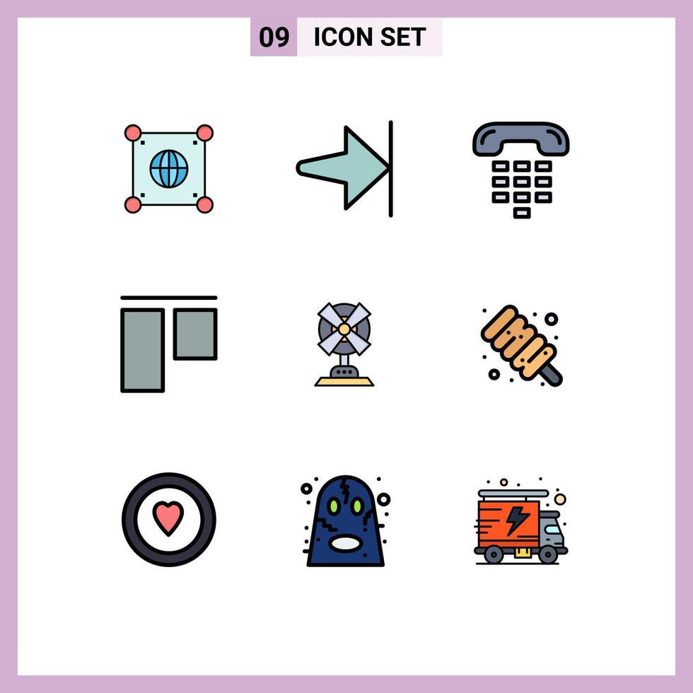 User Interface Pack of 9 Basic Filledline Flat Colors of home electric communication vertical align Editable Vector Design Elements