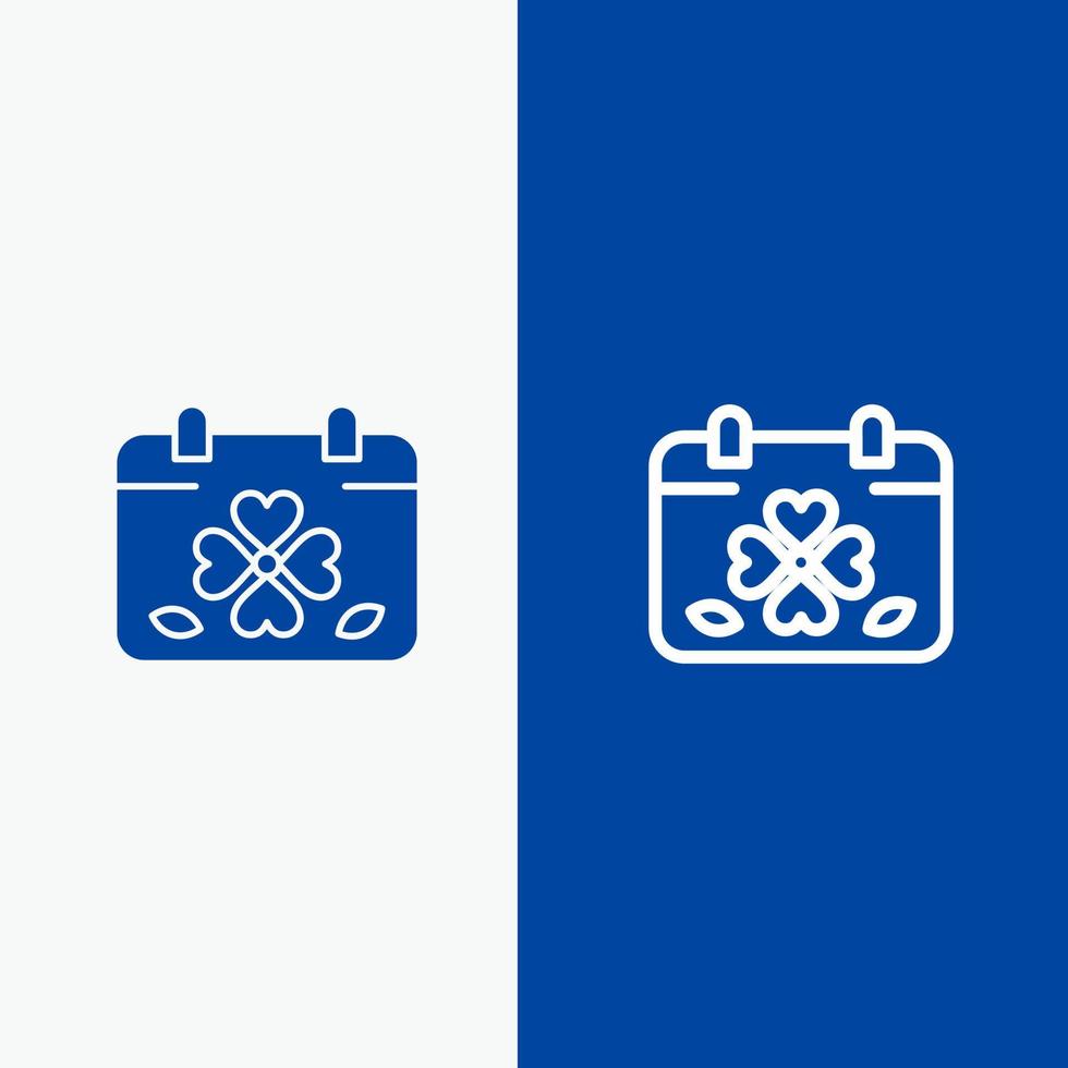 Calendar Clover Day Leaf Patrick Line and Glyph Solid icon Blue banner Line and Glyph Solid icon Blue banner vector