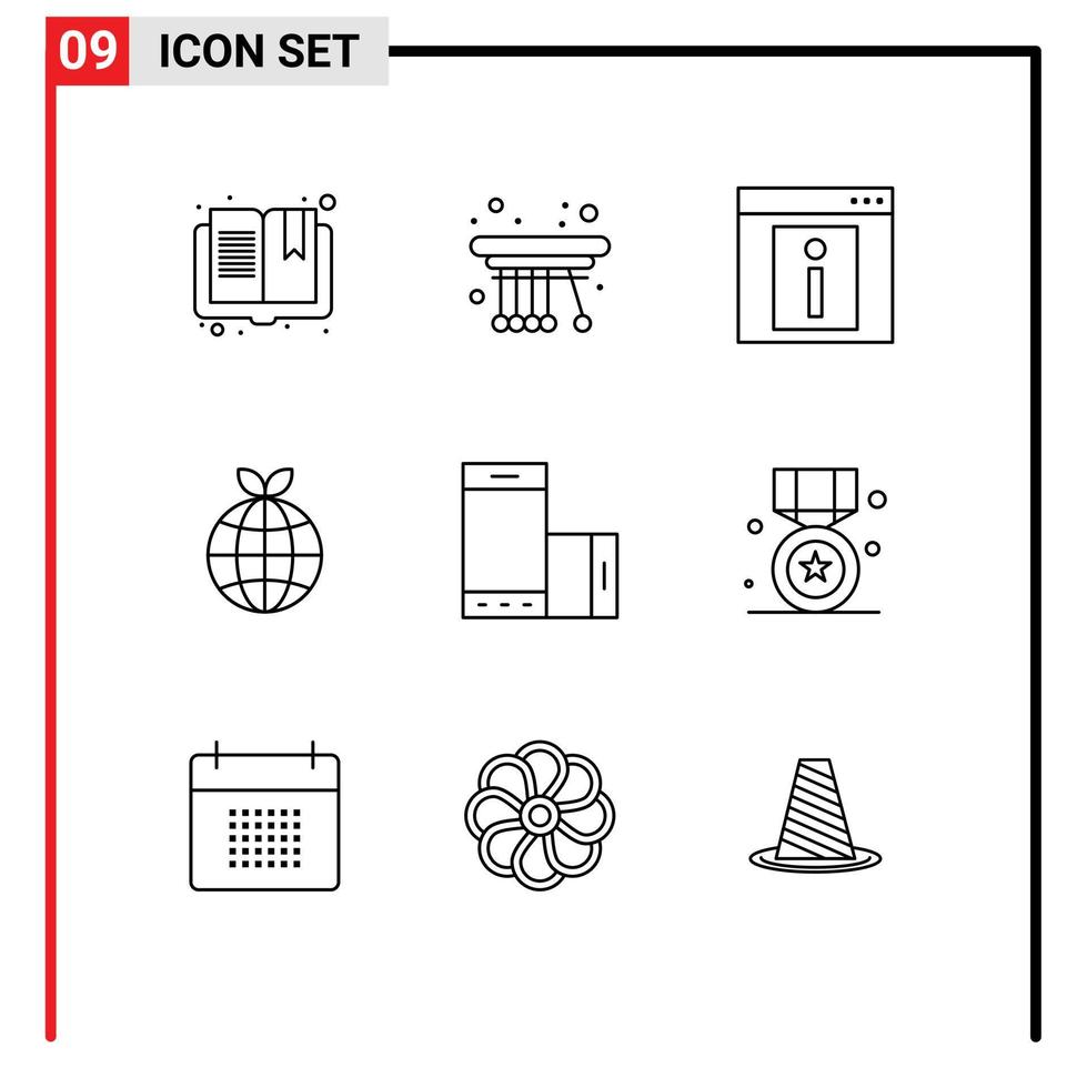 Set of 9 Vector Outlines on Grid for mobile globe contact ecology web page Editable Vector Design Elements