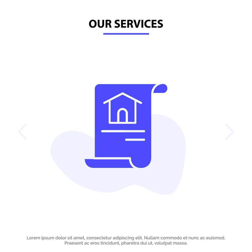 Our Services Construction Document Home Building Solid Glyph Icon Web card Template vector