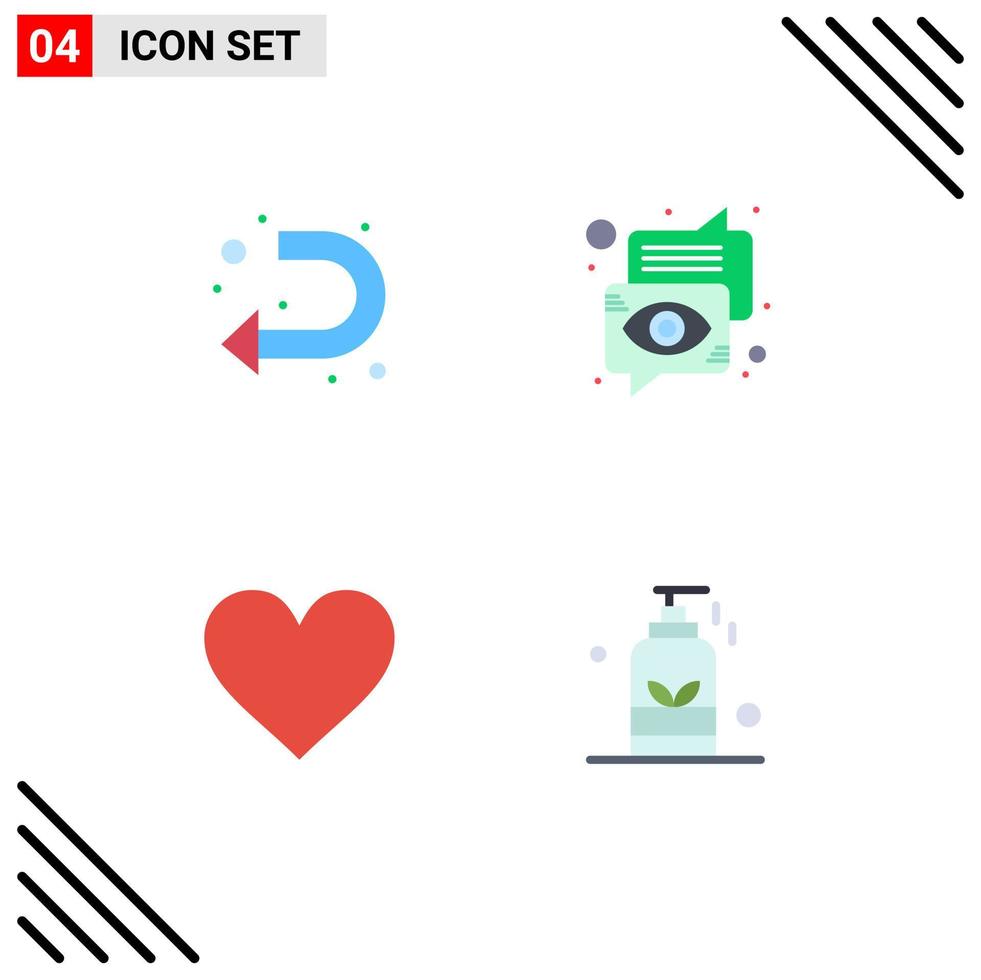 Mobile Interface Flat Icon Set of 4 Pictograms of arrow heart left communication like Editable Vector Design Elements