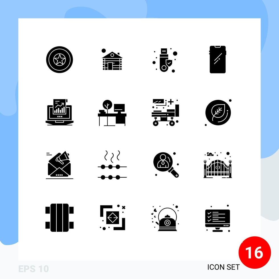 16 User Interface Solid Glyph Pack of modern Signs and Symbols of analytics huawei security mobile phone Editable Vector Design Elements
