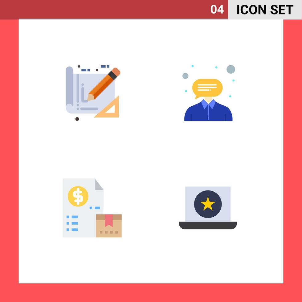 Set of 4 Commercial Flat Icons pack for tools invoice construction help money Editable Vector Design Elements