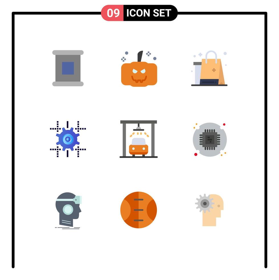 Set of 9 Modern UI Icons Symbols Signs for wash car new line gear Editable Vector Design Elements