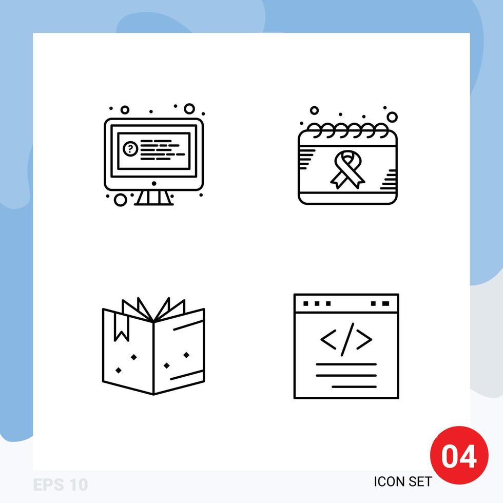 Stock Vector Icon Pack of 4 Line Signs and Symbols for computer book chat day knowledge Editable Vector Design Elements