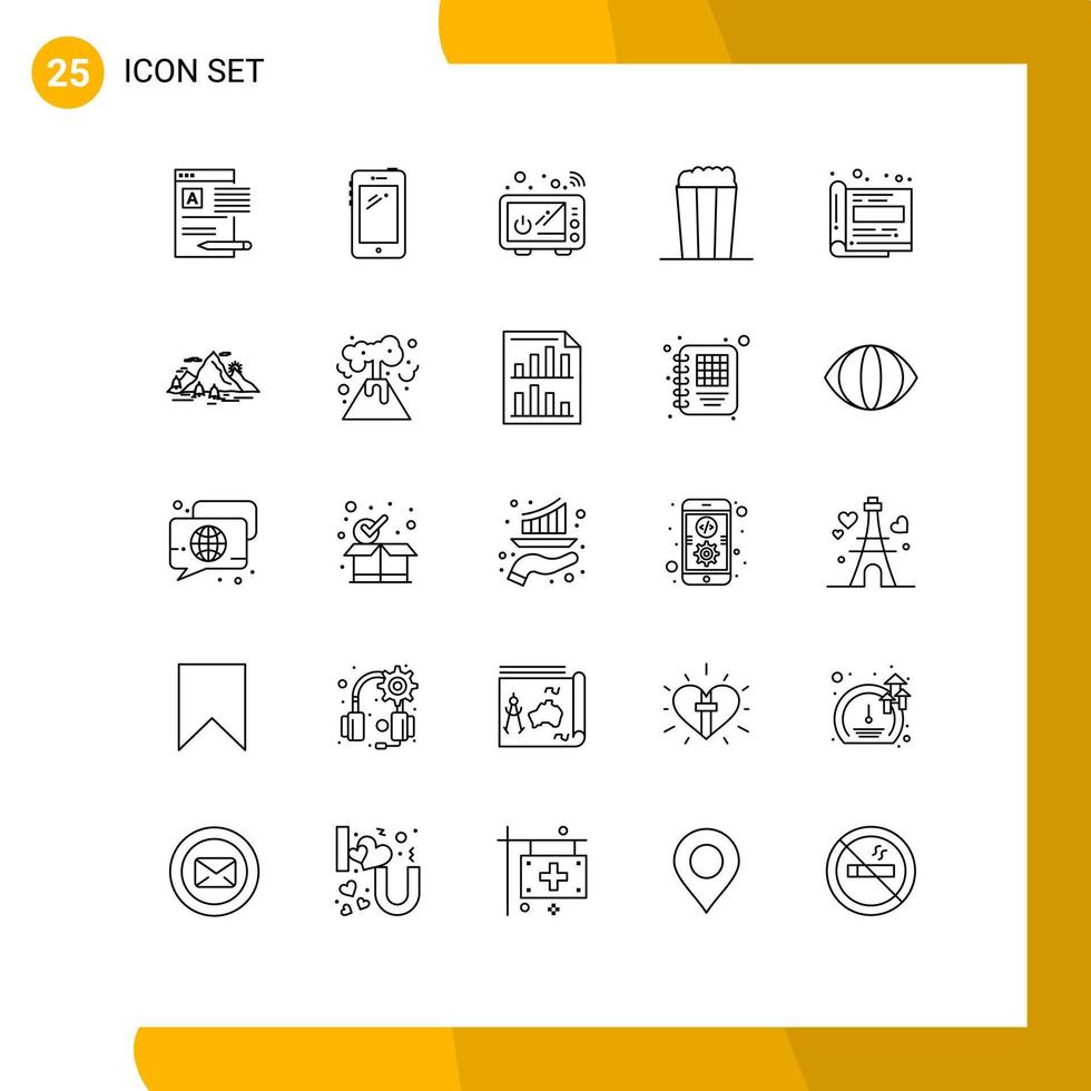 Pack of 25 Modern Lines Signs and Symbols for Web Print Media such as design corn huawei pop kitchenware Editable Vector Design Elements