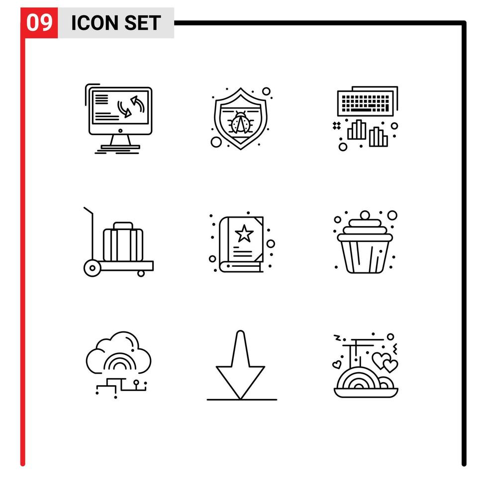 conjunto de pictogramas de 9 esquemas simples de la historia bebé insecto equipaje escribiendo elementos de diseño vectorial editables vector