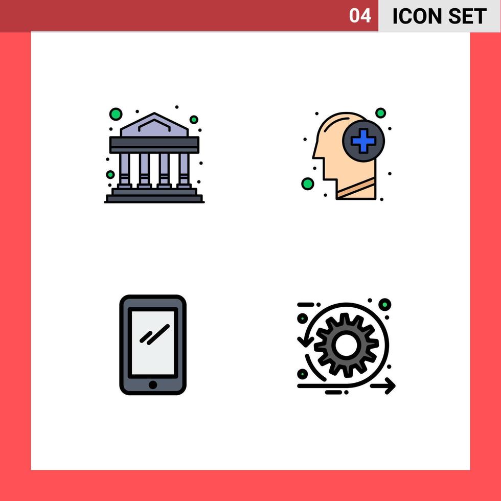 Pack of 4 creative Filledline Flat Colors of bank smart phone head mind android Editable Vector Design Elements