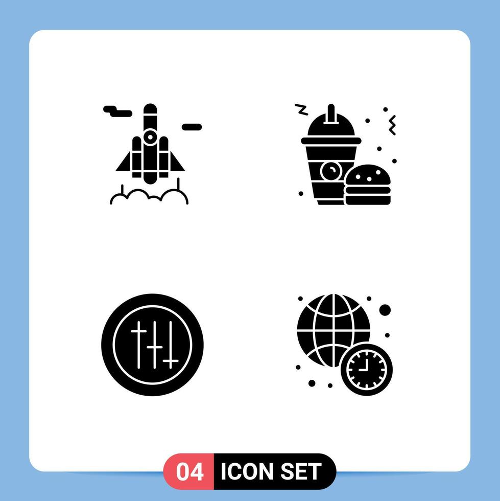 4 User Interface Solid Glyph Pack of modern Signs and Symbols of rocket seo fast food frappe international Editable Vector Design Elements