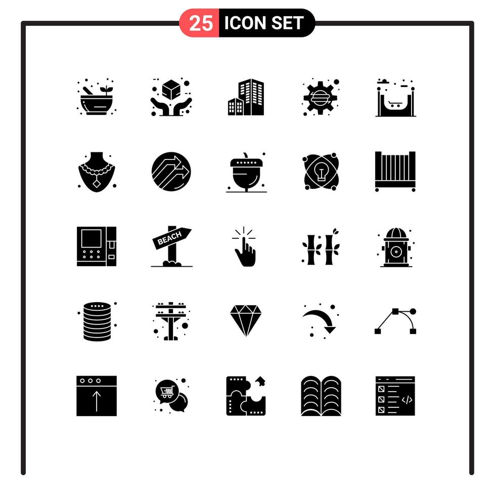 Solid Glyph Pack of 25 Universal Symbols of diamond life building city settings Editable Vector Design Elements