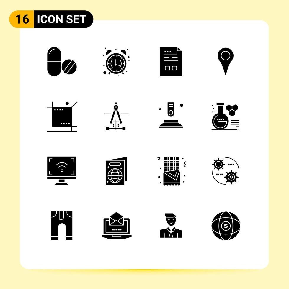 Group of 16 Solid Glyphs Signs and Symbols for pin location office geo location contract Editable Vector Design Elements