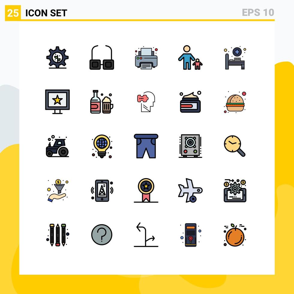 Pictogram Set of 25 Simple Filled line Flat Colors of medical room bed printer kid family Editable Vector Design Elements