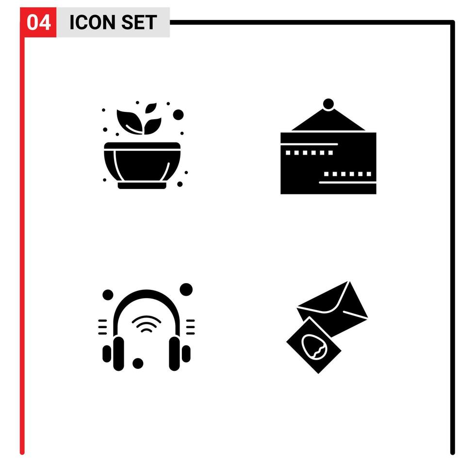 4 Universal Solid Glyphs Set for Web and Mobile Applications grinding headphone spa closed internet Editable Vector Design Elements